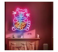 Jeocoai Neon Light Sign Bubble Tea Cat Neon Sign with Adjustable Brightness 38cmx48cm(D)
