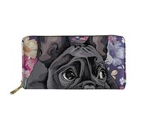 JEOCODY Cute Animal Women Leather Wallet Clutch Long Coin Purse Phone Card Holder, Black Bulldog, One Size