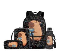 JEOCODY Kids Backpack Set 4 Piece School Bag with Lunch Bag Pencil Case Water Bottle Holder for Boys and Girls, Cute Capybara With Math Formula Printed