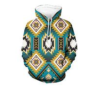 JEOCODY Mens Casual Hoodie Long Sleeve Sweatshirt with Pocket, Native Indian Geometric Pattern 2, Large