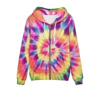JEOCODY Novelty Full Zip Hoodie Athletic Slim Fit Long Sleeve Sweatshirt for Women, Rainbow Tie Dye Swirl Printed, XL