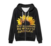 JEOCODY Novelty Full Zip Hoodie Athletic Slim Fit Long Sleeve Sweatshirt for Women, Sunflower, XXL