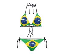 JEOCODY Women's High Waist Halter Bikini Set Two Piece Swimsuits String Triangle Bikini Sets, Brazilian Flag Printed, Medium
