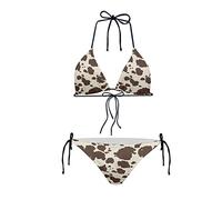 JEOCODY Women's High Waist Halter Bikini Set Two Piece Swimsuits String Triangle Bikini Sets, Brown Cow Prints, Small