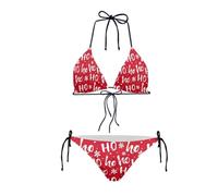 JEOCODY Women's High Waist Halter Bikini Set Two Piece Swimsuits String Triangle Bikini Sets, Christmas Ho Ho Snowflake Printed, XL