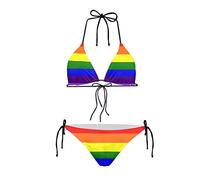 JEOCODY Women's High Waist Halter Bikini Set Two Piece Swimsuits String Triangle Bikini Sets, Gay Pride Lgbt Rainbow Flag, X-Large