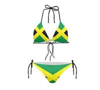 JEOCODY Women's High Waist Halter Bikini Set Two Piece Swimsuits String Triangle Bikini Sets, Jamaica Flag Prints, Small