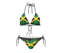 JEOCODY Women's High Waist Halter Bikini Set Two Piece Swimsuits String Triangle Bikini Sets, Jamaican Flag Printteed, Medium