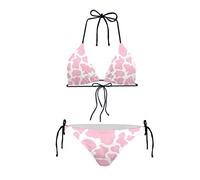 JEOCODY Women's High Waist Halter Bikini Set Two Piece Swimsuits String Triangle Bikini Sets, Pink Cow Print, Medium