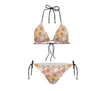JEOCODY Women's High Waist Halter Bikini Set Two Piece Swimsuits Triangle Bikini Sets, Abstract Hippie Daisy Flower Printedd, Medium