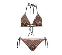 JEOCODY Women's High Waist Halter Bikini Set Two Piece Swimsuits Triangle Bikini Sets, Aztec Tribal Print, Medium