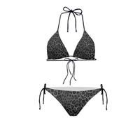 JEOCODY Women's High Waist Halter Bikini Set Two Piece Swimsuits Triangle Bikini Sets, Black Leopard Print, Large