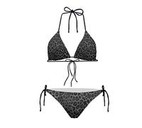 JEOCODY Women's High Waist Halter Bikini Set Two Piece Swimsuits Triangle Bikini Sets, Black Leopard Print, Small