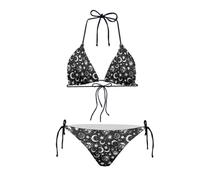 JEOCODY Women's High Waist Halter Bikini Set Two Piece Swimsuits Triangle Bikini Sets, Black Moon Sun Printedd, Medium