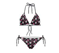 JEOCODY Women's High Waist Halter Bikini Set Two Piece Swimsuits Triangle Bikini Sets, Pink Heart and Skull Print, Small