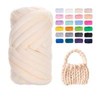 JeogYong Chunky Yarn for Hand Knitting, 1.1lb/20 Yards Arm Knitting Bulky Giant Tubular Yarn for Bags, Baskets, Pillows, Pet Nests, DIY Crafts (Cream Yellow)