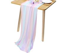 JeogYong Colorful Chiffon Table Runner 30 x 118 Inch Sheer Table Runner Tulle Rainbow Tablecloth for Wedding Shower Decorations, Bridal Shower, Garden Party Decorations (Iridescent)