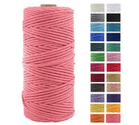 JeogYong Macrame Cord Thick Natural Cotton Cord Yarn Macrame Rope for Wall Hangings, Plant Hangers, DIY Crafts, Home Decorations, Gift Wrapping 3mm x 100m (Watermelon pink)