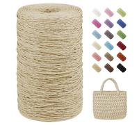 JeogYong Raffia Yarn for Crochet, 2mm x 765 Yards Paper Yarn 2-Strand Twisted Raffia String Paper Ribbon for Crocheting Beach Bags, Sun Hats, Home Decor, DIY Crafts (Beige)