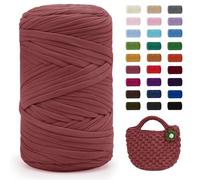 JeogYong T-Shirt Yarn, 400g/131 Yards Elastic Fabric Crochet Cloth T Shirt Yarn, Thick Hand Knitting Polyester Fabric Ribbon for Crocheting Bags/Baskets/Rugs, Home Decor, DIY Crafts (Leather Pink)