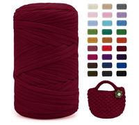 JeogYong T-Shirt Yarn, 400g/131 Yards Elastic Fabric Crochet Cloth T Shirt Yarn, Thick Hand Knitting Polyester Fabric Ribbon for Crocheting Bags/Baskets/Rugs, Home Decor, DIY Crafts (Wine Red)