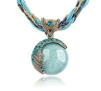 Jeolory Daily Wear Retro Vintage Bohemian Style Statement Beaded Weave Rope Chain Rhinestone Turquoise Pendant Collar Necklace Fashion Jewelry for Women Lady