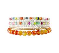 Jeolory Handmade Colorful Stackable Stretch Bohemian Style Multilayer Orange Plastic Beads Wrist Bracelet Boho Beach Bangle for Women