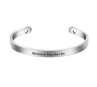 Jeolory Personalized Adjustable Stainless Steel Believe in You Engraved Bracelets Friendship Gift Open Bangle Wrist Cuff for Women Men