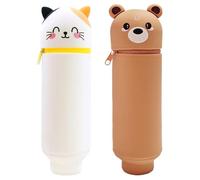 JEONDFG 2 in 1 Silicone Pencil Case, Brown and white, Standard, Modern
