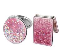 JEOPKO 2 Pcs Compact Mirror, Mini Circles and Squares Female Folding Mirror Metal Pocket Double-sided Magnifying Small Handbag Travel Purse Mirror for Mum Girl Student Birthday Gift