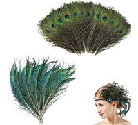 JEOPKO 30 Pcs Natural Peacock Sword FeathersPeacock Sword Feathers Natural Peacock Peacock Green Tail Feathers DIY Craft Costume Wedding Holiday Party DecorationforCraft Wedding Home Decoration