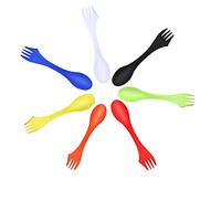 JEOPKO 7 Pack Plastic Spork, Portable and Reusable Camping Spork Lightweight and Strong Spork Plastic, Spoon Fork Knife Set Portable for Backpacking Hiking Outdoors(7color), Blue,green,orange,white