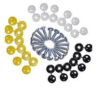 JEOPKO Car Number Plate Fixing Kit, Screws & Caps Number Plate Screw Caps Car Registration Plate Fixings, 18 Screws, 18 Caps,Number Plate Fixing Fitting Kit, White Yellow & Black Caps.