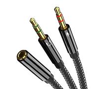 JeoPoom Headphone Mic Splitter, 2 in 1 Microphone Splitter Adapter, 3.5mm Female to 2 Dual 3.5mm Male Headphone Splitter Cable, Compatible with PC Computer, Speaker(Black)