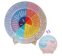 Jeoronuly Feelings Wheel Therapy Office Decor, 5.9" Diameter Small Double Sided Mental Health Decor Emotion Wheel with Stand, Wooden Coping Wheel Chart Therapist Gifts for Therapy Psychologist Office