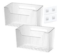 Jeorywoet 2 Pcs Wall Mounted Storage Organizer, Wall Caddy, Transparent White Plastic, 20x8.5x12cm/7.87x3.35x4.72in, Kitchen Bathroom Cabinet Door Organizer with Drainage Hole