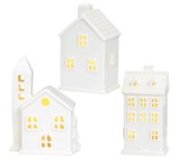Jeorywoet 3Pcs Christmas Village Sets, White Ceramic Christmas Village House Porcelain LED Light Up Christmas House for Christmas Decor Home Table Display, Christmas Village