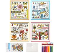 Jeorywoet 4Pcs Cross Stitch Kit 10x10 Inch Four Seasons Easy Patterns Embroidery Kit, Practical Cross Stitch Supplies for All Ages, Beginners, Kids, Adults, Cross Stitch Kit