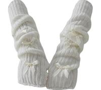 Jeorywoet Arm Warmers 17 x 3 Inch Cute Bow White Arm Warmers Half Finger Arm Warmers Women Long Sleeve White Wrist Warmers Knit Arm Sleeves Gifts for Women & Girls, Beige Bow, Arm Warmers