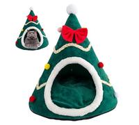 Jeorywoet Christmas Tree Pet House Plush Detachable Cushion Cute Cartoon Bowknot Decorative Winter Soft Warm Pet Bed Cave for Cat Dog Christmas Tree Cat House