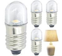 Jeorywoet E10 Bulb, E10 LED Bulb 4Pcs 1x0.4in 6500K 3V Replacement with Transparent Cover for Flashlight, LED Sign, Lamp, Light Blub
