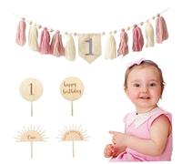 Jeorywoet First Birthday Decorations with High Chair Banner, Cake Topper & Accessories, Baby Girl Boy 1st Birthday Party, Photo Props, Standard Size, Pink, Tassel & Fun Holiday Decorations