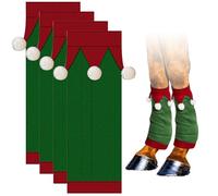Jeorywoet Fly Boots For Horses Set of 4 Christmas Horse Fly Boots Green Plush Horse Boot with White Pompom Warm Winter for Holiday Christmas Horse Costume Accessories, Horse Fly Boots