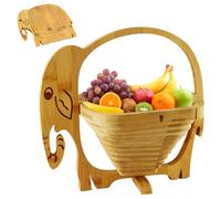 Jeorywoet Foldable Bamboo Elephant-Shaped Fruit Basket Bowl Holder with Handle, Rustic Style, Spiral-Cut and Foldable Construction, Perfect for Fruits, Bread, Potpourri, and Decorative Display