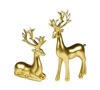 Jeorywoet Gold Reindeer Home Ornaments Resin Reindeer Sculpture Figurines for Christmas Home Table Decor 2PCS, Reindeer Sculpture