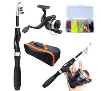 Jeorywoet Kids Fishing Pole 4Pcs/Set Telescopic Portable Mini Kids Fishing Rod Starter Set Ceramic Guide Ring Fiberglass Lure Fishing Rod for Beginner, Black