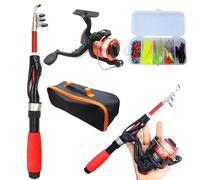 Jeorywoet Kids Fishing Pole 4Pcs/Set Telescopic Portable Mini Kids Fishing Rod Starter Set Ceramic Guide Ring Fiberglass Lure Fishing Rod for Beginner, Red, Kids Fishing Rod Starter Set