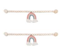 Jeorywoet Magnetic Curtain Tiebacks 2Pcs Curtain Holdbacks Wooden Beaded Tie Backs with Rainbow Tassel Pendant Cute Curtain Holders for Bedroom Nursery Farmhouse Curtain Decor, Curtain Tiebacks