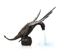 Jeorywoet Patio Fountains 11.42 Inch Ancient Dragon Water Fall Resin Dragon Garden Statue with Pump Indoor Water Fountain for Gardens, Patios, Pond, Pond Waterfall