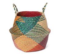 Jeorywoet Seagrass Basket Belly Basket Natural Woven Flower Pot Storage Organizer with Handles for Laundry, Belly Basket